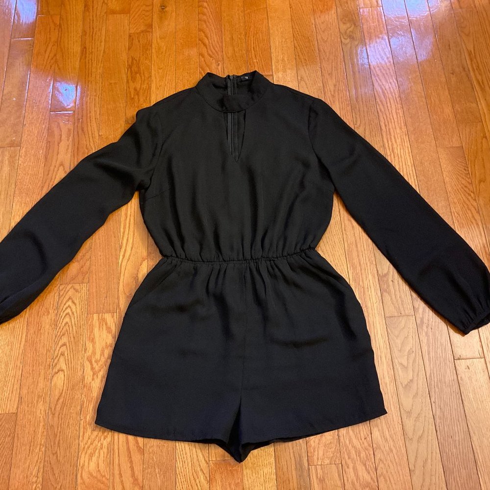 Small Black Lucca Peephole Romper with Elastic waistband